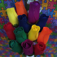 Autism Aware Rainbow of Wooden Roses Flower Bouquet - The Original Wooden Rose