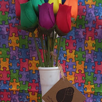 Autism Aware Rainbow of Wooden Roses Flower Bouquet - The Original Wooden Rose