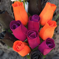 Black, Orange, and Violet Halloween Wooden Rose Flower Bouquet - The Original Wooden Rose