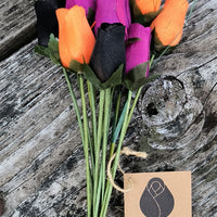 Black, Orange, and Violet Halloween Wooden Rose Flower Bouquet - The Original Wooden Rose