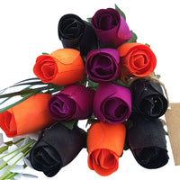 Black, Orange, and Violet Halloween Wooden Rose Flower Bouquet - The Original Wooden Rose