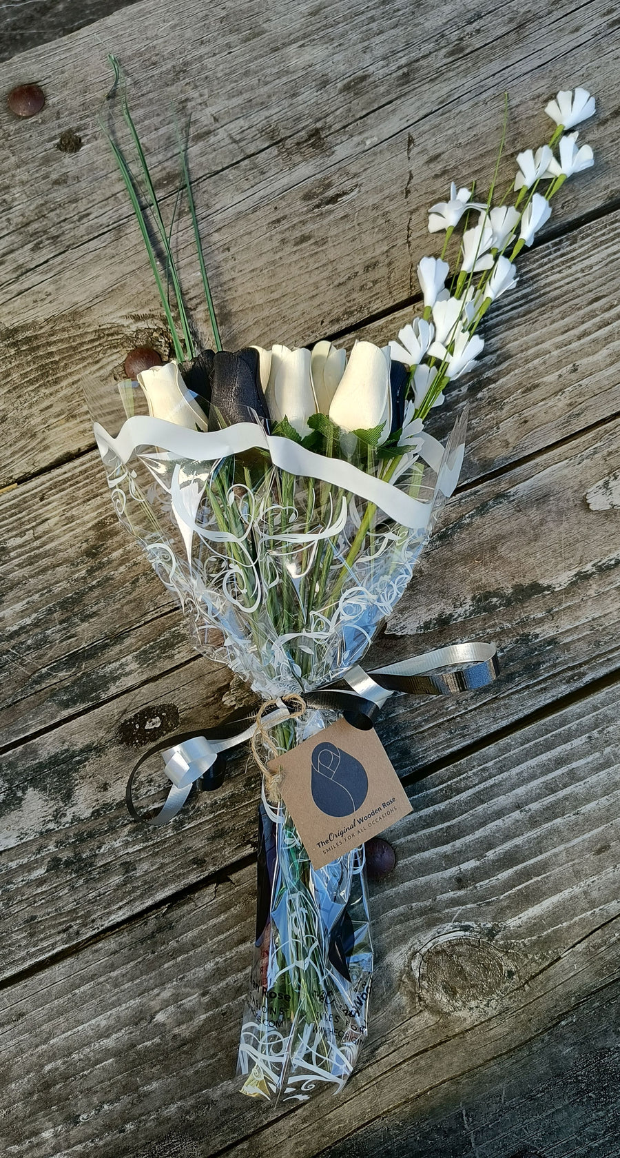 Black and White Wooden Rose Flower Bouquet - The Original Wooden Rose