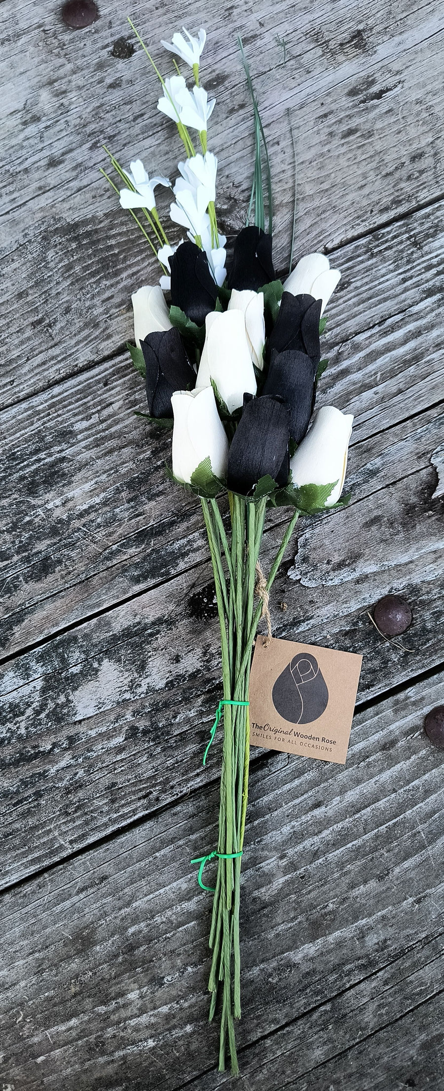 Black and White Wooden Rose Flower Bouquet - The Original Wooden Rose