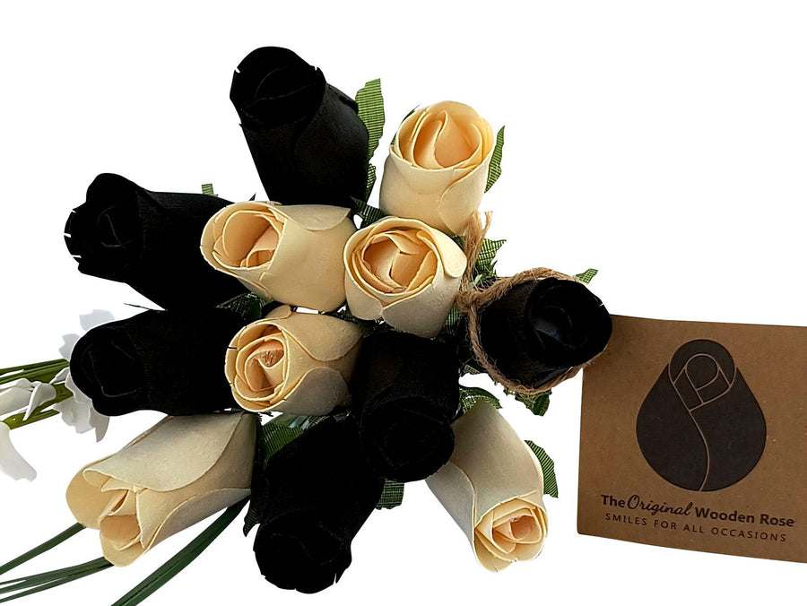 Black and White Wooden Rose Flower Bouquet - The Original Wooden Rose