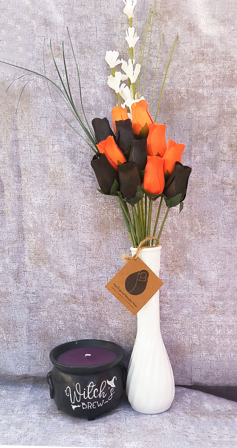 Halloween Black and Orange Wooden Rose Flower Bouquet - The Original Wooden Rose