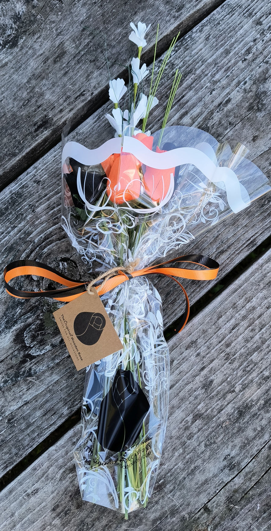 Halloween Black and Orange Wooden Rose Flower Bouquet - The Original Wooden Rose