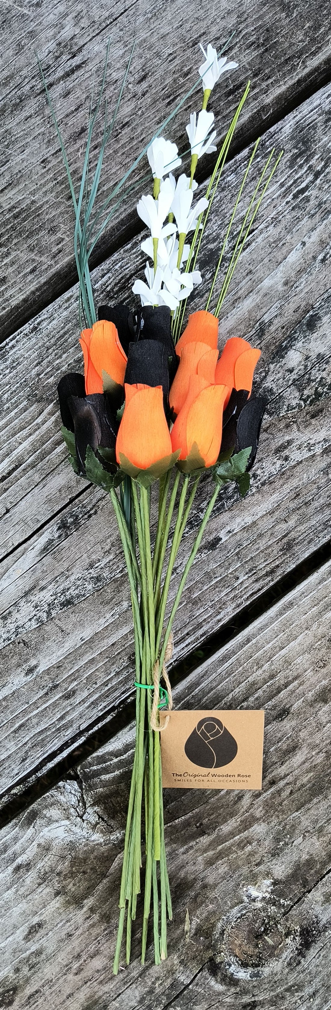 Halloween Black and Orange Wooden Rose Flower Bouquet - The Original Wooden Rose