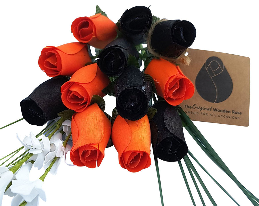 Halloween Black and Orange Flower Bouquet - The Original Wooden Rose