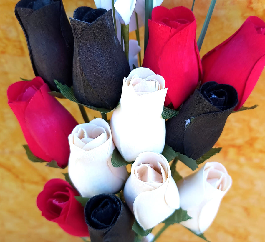 Red, Black and White Wooden Rose Flower Bouquet - The Original Wooden Rose