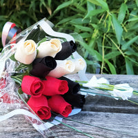 Red, Black and White Wooden Rose Flower Bouquet - The Original Wooden Rose