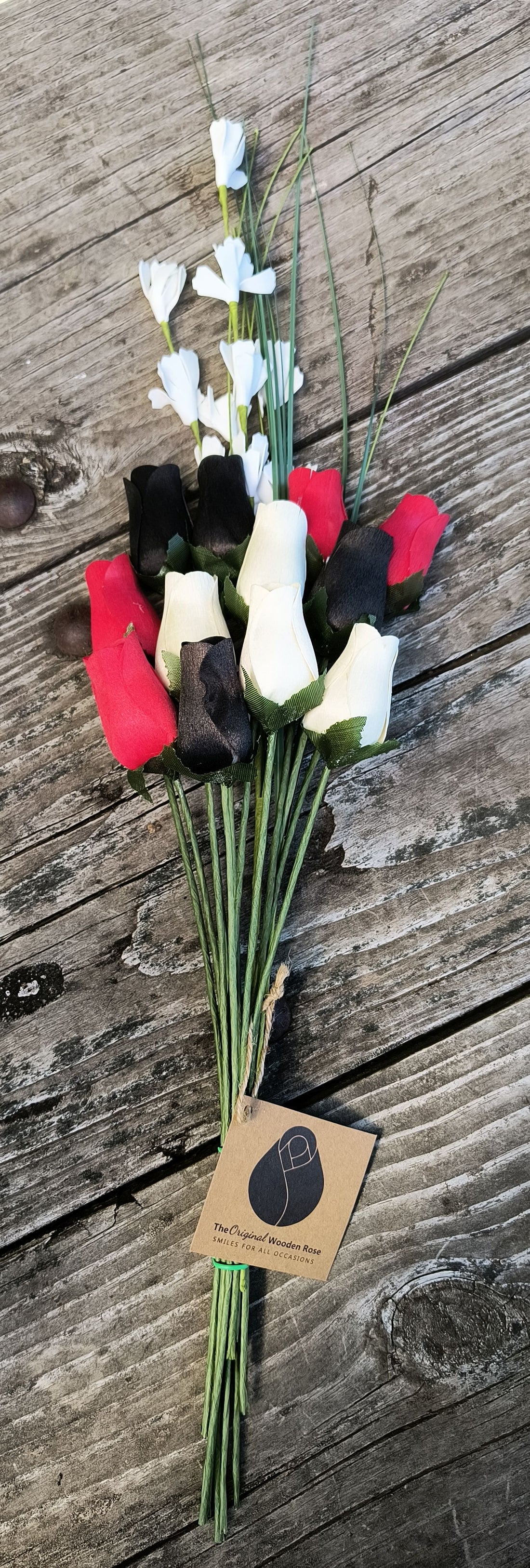 Red, Black and White Wooden Rose Flower Bouquet - The Original Wooden Rose