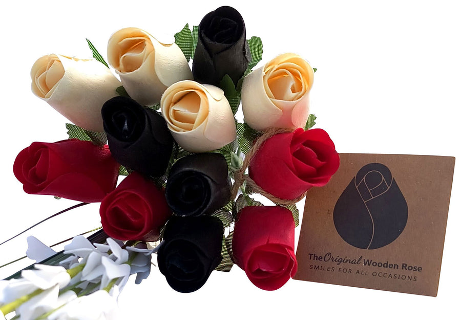 Red, Black and White Wooden Rose Flower Bouquet - The Original Wooden Rose