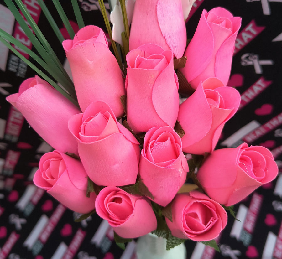 Breast Cancer Awareness All Pink Wooden Rose Bouquet - The Original Wooden Rose