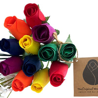 Autism Aware Rainbow of Wooden Roses Flower Bouquet - The Original Wooden Rose