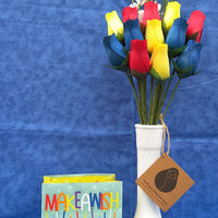 Happy Birthday Red, Blue, and Yellow Wooden Rose Flower Bouquet - The Original Wooden Rose