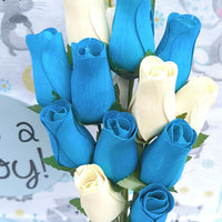 It's A Boy Light Blue and White Wooden Rose Flower Bouquet - The Original Wooden Rose