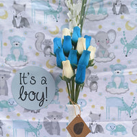 It's A Boy Light Blue and White Wooden Rose Flower Bouquet - The Original Wooden Rose