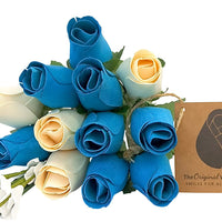 It's A Boy Light Blue and White Wooden Rose Flower Bouquet - The Original Wooden Rose