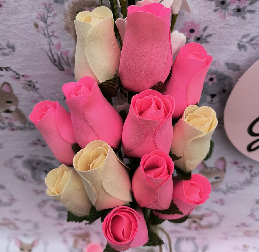 It's A Girl Light Pink, and White Wooden Rose Flower Bouquet - The Original Wooden Rose