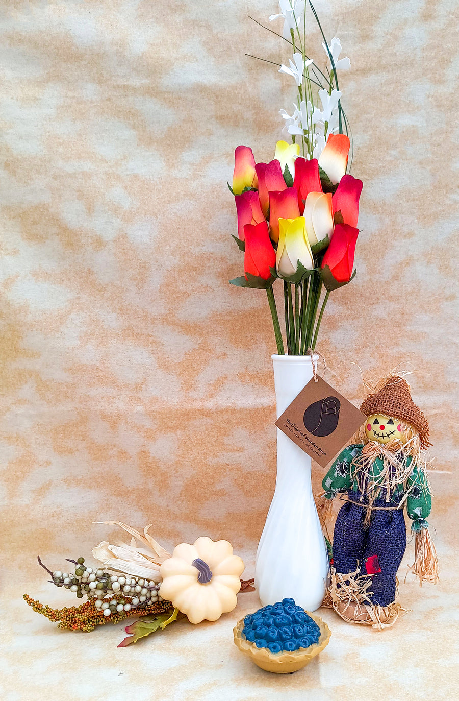 Fall Sunrise Light Fall Colors Wooden Rose Flower Bouquet - The Original Wooden Rose