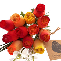 Fall Sunrise Light Fall Colors Wooden Rose Flower Bouquet - The Original Wooden Rose