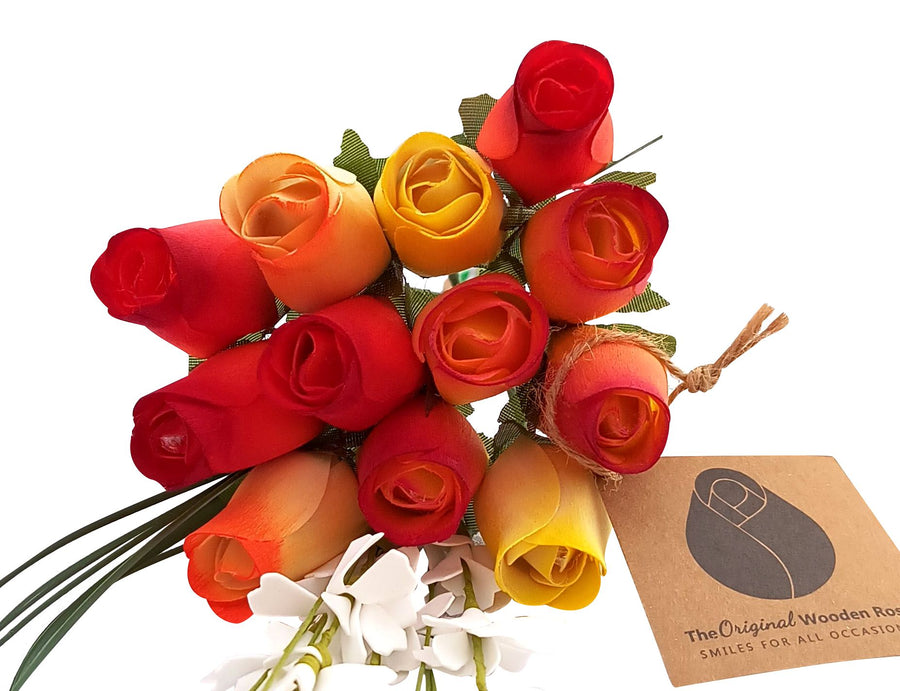 Fall Sunrise Light Fall Colors Wooden Rose Flower Bouquet - The Original Wooden Rose