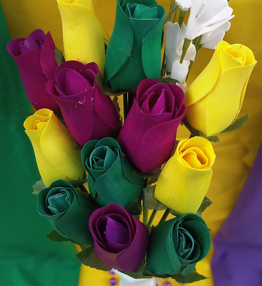 Mardi Gras Wooden Rose Flower Bouquet - The Original Wooden Rose