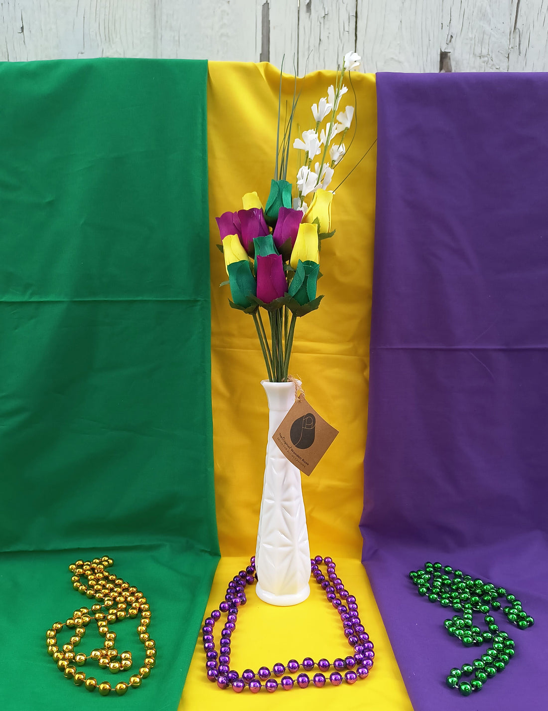 Mardi Gras Wooden Rose Flower Bouquet - The Original Wooden Rose