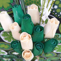 Saint Patrick's Day Green and White Wooden Rose Flower Bouquet - The Original Wooden Rose