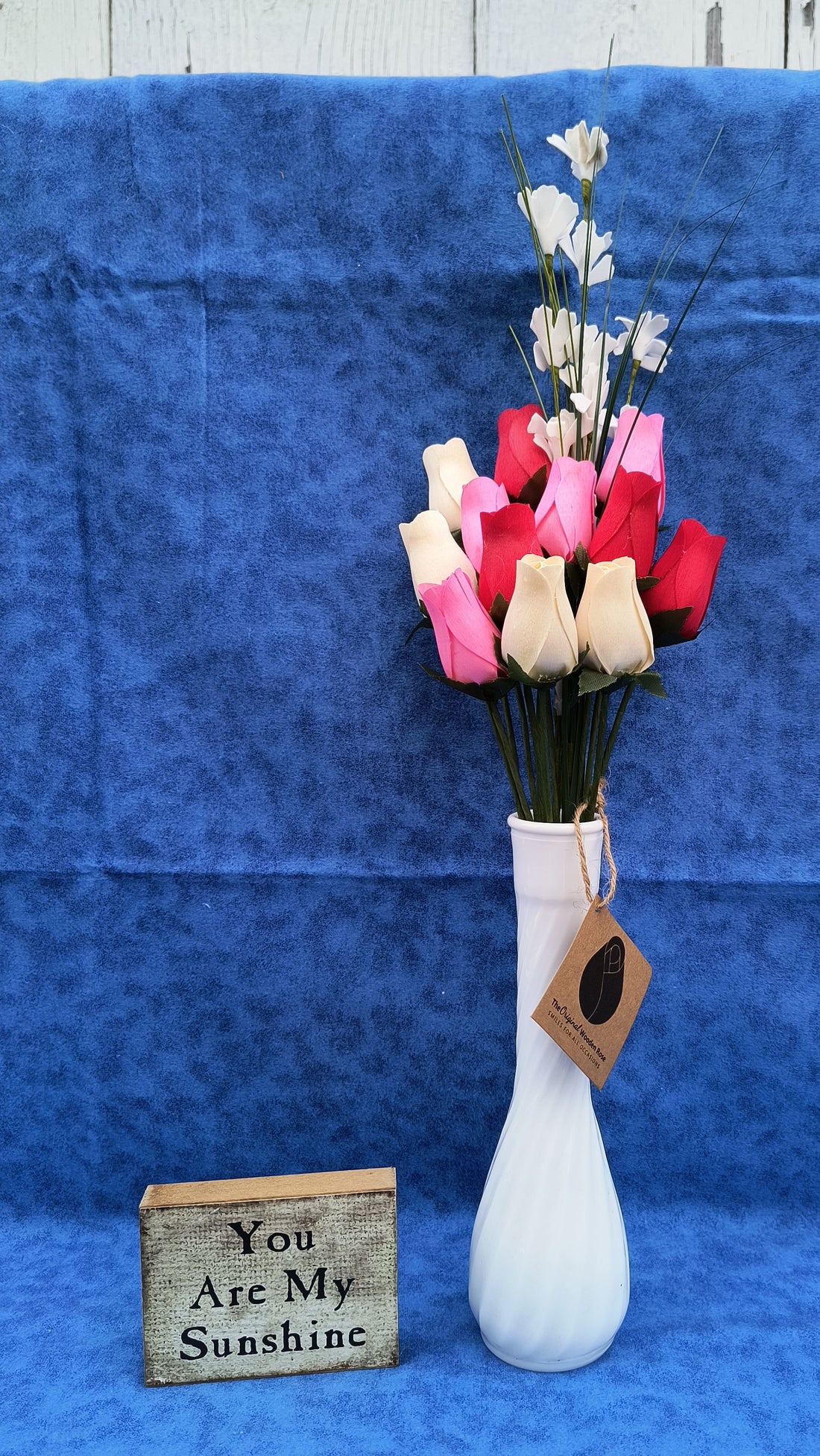 Valentines Day Red, Pink and White Wooden Rose Flower Bouquet - The Original Wooden Rose