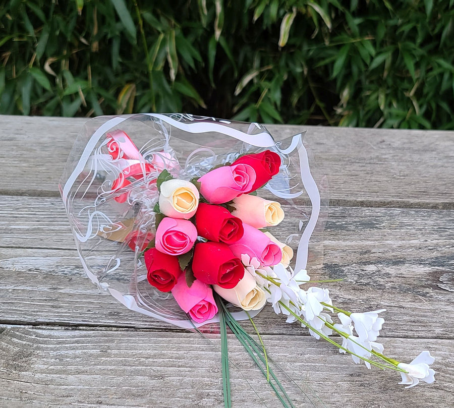 Valentines Day Red, Pink and White Wooden Rose Flower Bouquet - The Original Wooden Rose