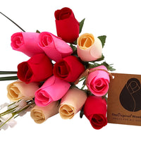 Valentines Day Red, Pink and White Wooden Rose Flower Bouquet - The Original Wooden Rose