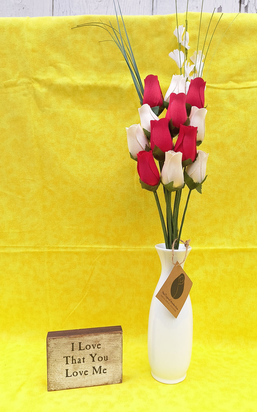 Valentines Day Red and White Wooden Rose Flower Bouquet - The Original Wooden Rose