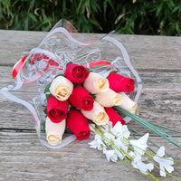 Valentines Day Red and White Wooden Rose Flower Bouquet - The Original Wooden Rose