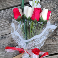 Valentines Day Red and White Wooden Rose Flower Bouquet - The Original Wooden Rose