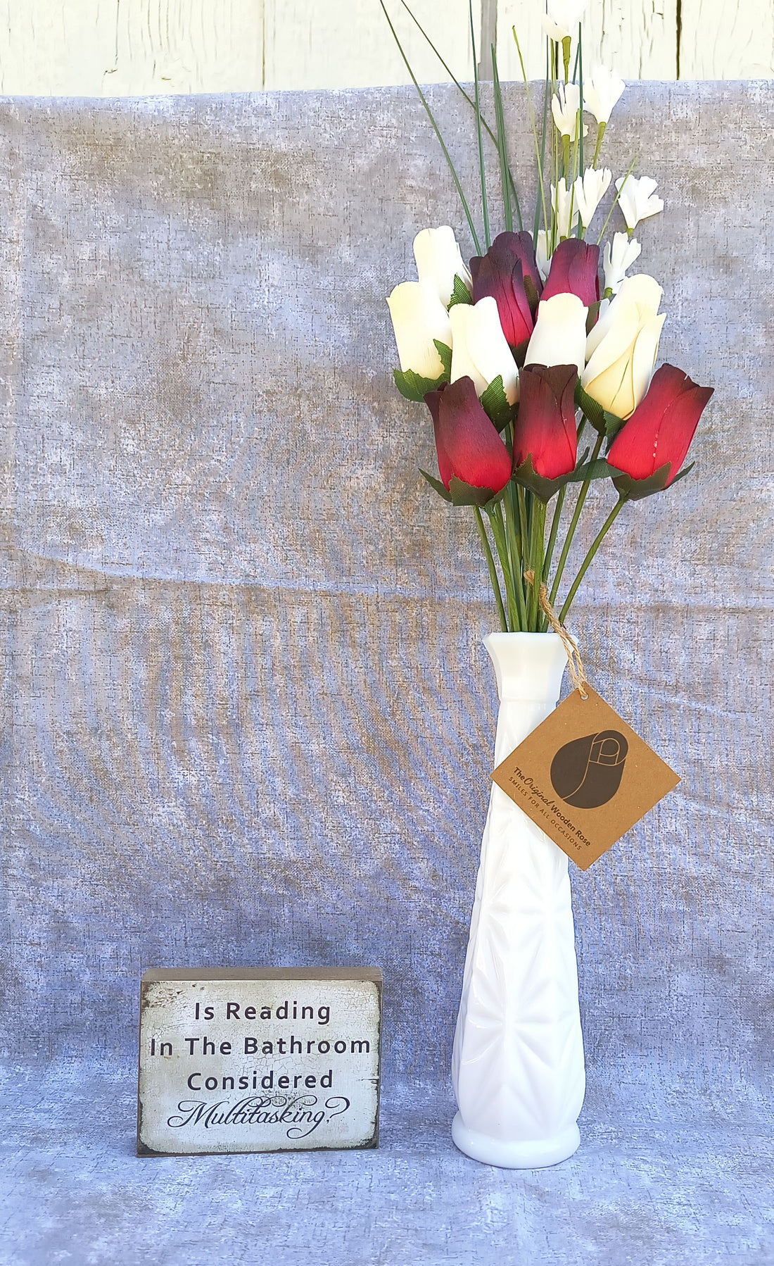 Red with Black Tips and White Wooden Rose Flower Bouquet - The Original Wooden Rose