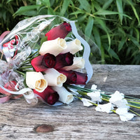 Red with Black Tips and White Wooden Rose Flower Bouquet - The Original Wooden Rose