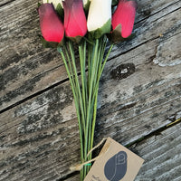 Red with Black Tips and White Wooden Rose Flower Bouquet - The Original Wooden Rose