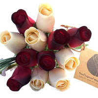 Red with Black Tips and White Wooden Rose Flower Bouquet - The Original Wooden Rose