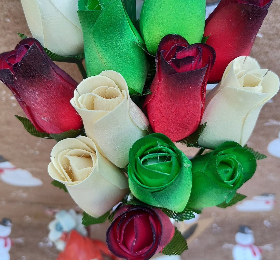 Primitive Christmas Wooden Rose Flower Bouquet - The Original Wooden Rose