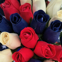 Patriotic Holiday Wooden Rose Bouquet RED, WHITE, and BLUE - The Original Wooden Rose