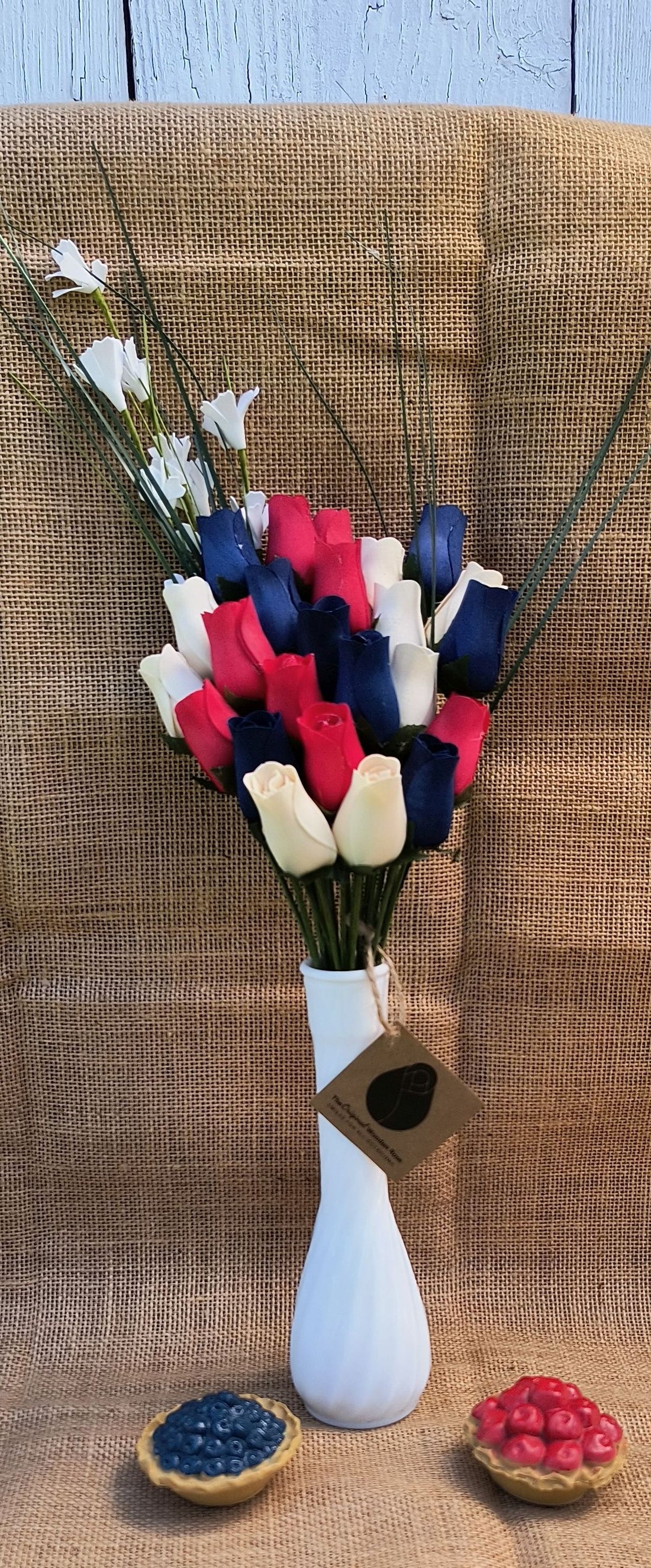 Patriotic Holiday Wooden Rose Bouquet RED, WHITE, and BLUE - The Original Wooden Rose