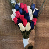 Patriotic Holiday Wooden Rose Bouquet RED, WHITE, and BLUE - The Original Wooden Rose