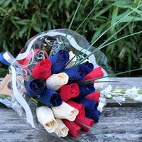 Patriotic Holiday Wooden Rose Bouquet RED, WHITE, and BLUE - The Original Wooden Rose