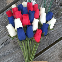 Patriotic Holiday Wooden Rose Bouquet RED, WHITE, and BLUE - The Original Wooden Rose