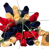 Patriotic Holiday Flowers RED, WHITE, and BLUE - The Original Wooden Rose