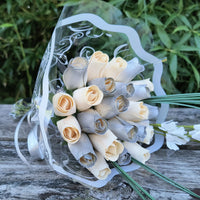 25 Year Anniversary Silver and White Wooden Rose Flower Bouquet - The Original Wooden Rose