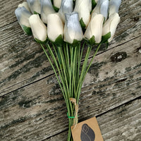 25 Year Anniversary Silver and White Wooden Rose Flower Bouquet - The Original Wooden Rose