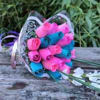 3 Color Spring Wooden Rose Flower Bouquet - The Original Wooden Rose