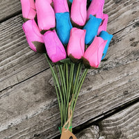 3 Color Spring Wooden Rose Flower Bouquet - The Original Wooden Rose